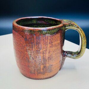 Vintage Studio Art Pottery Rusty Brown Green Coffee Mug Retro Cottage Kitchen
